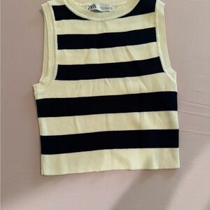 Zara Black and Cream Striped Knit Tank